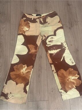 Just Cavalli Floral Print Cotton Pants - Cream & Brown